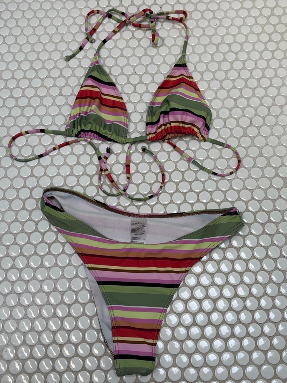 Striped Triangle Bikini Set in Multicolor
